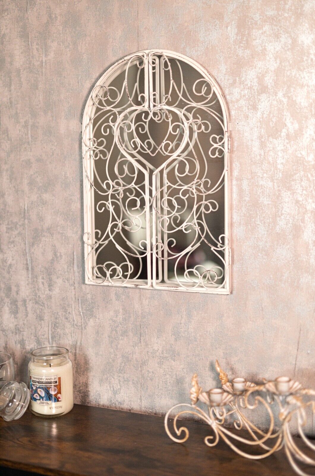 Shutter Mirror Home Garden Decor White Metal Distressed Hanging Wall Mount Arch