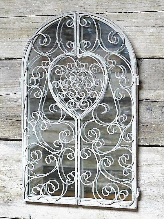 Shutter Mirror Home Garden Decor White Metal Distressed Hanging Wall Mount Arch