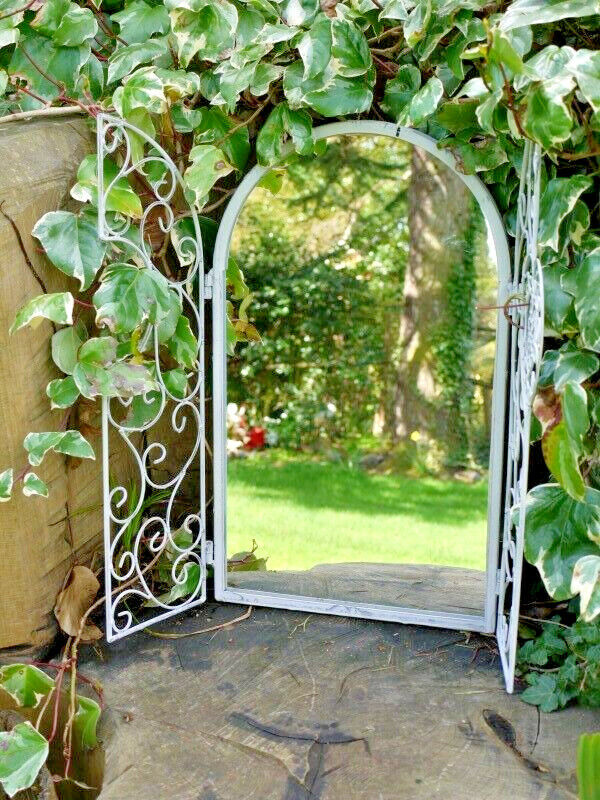 Shutter Mirror Home Garden Decor White Metal Distressed Hanging Wall Mount Arch