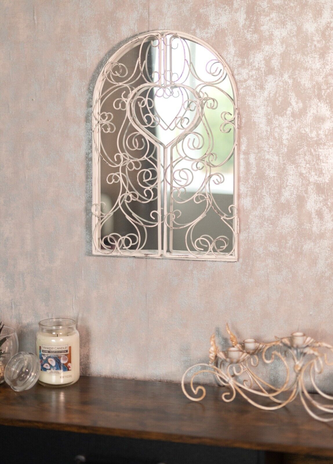 Shutter Mirror Home Garden Decor White Metal Distressed Hanging Wall Mount Arch