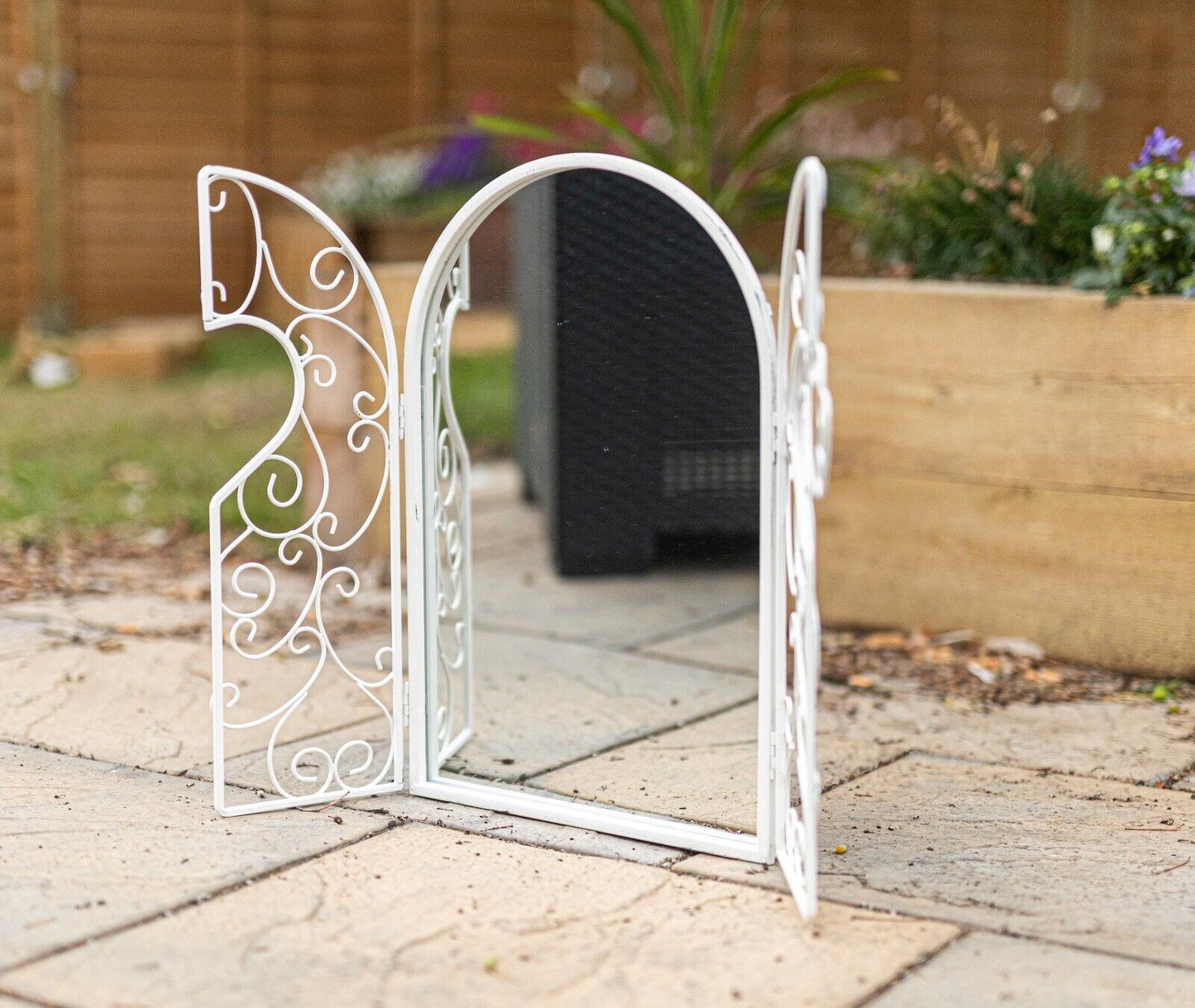 Shutter Mirror Home Garden Decor White Metal Distressed Hanging Wall Mount Arch