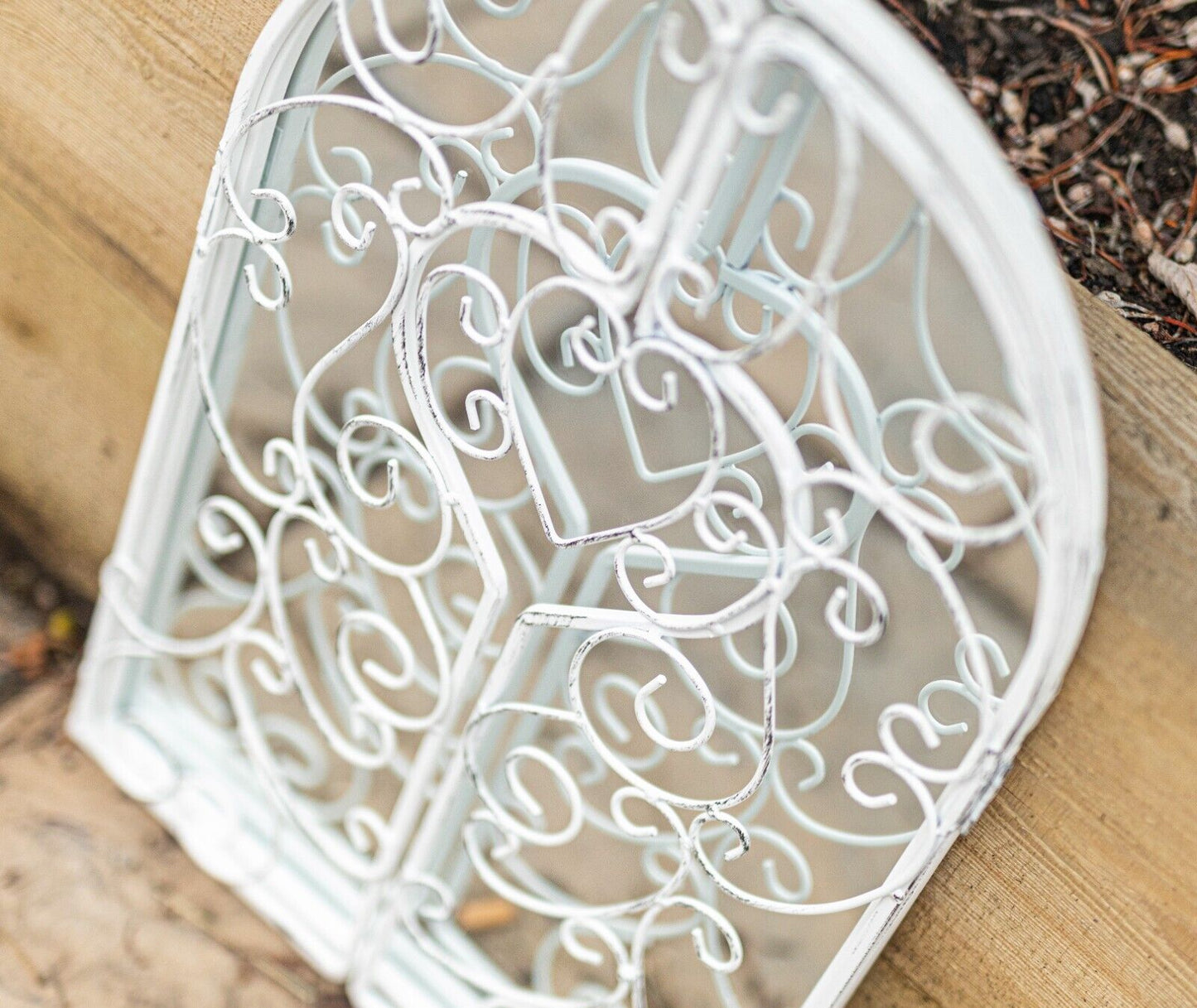 Shutter Mirror Home Garden Decor White Metal Distressed Hanging Wall Mount Arch