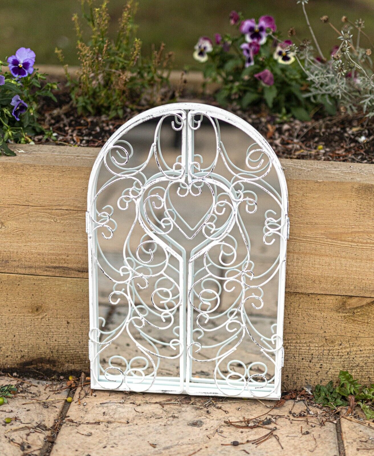 Shutter Mirror Home Garden Decor White Metal Distressed Hanging Wall Mount Arch