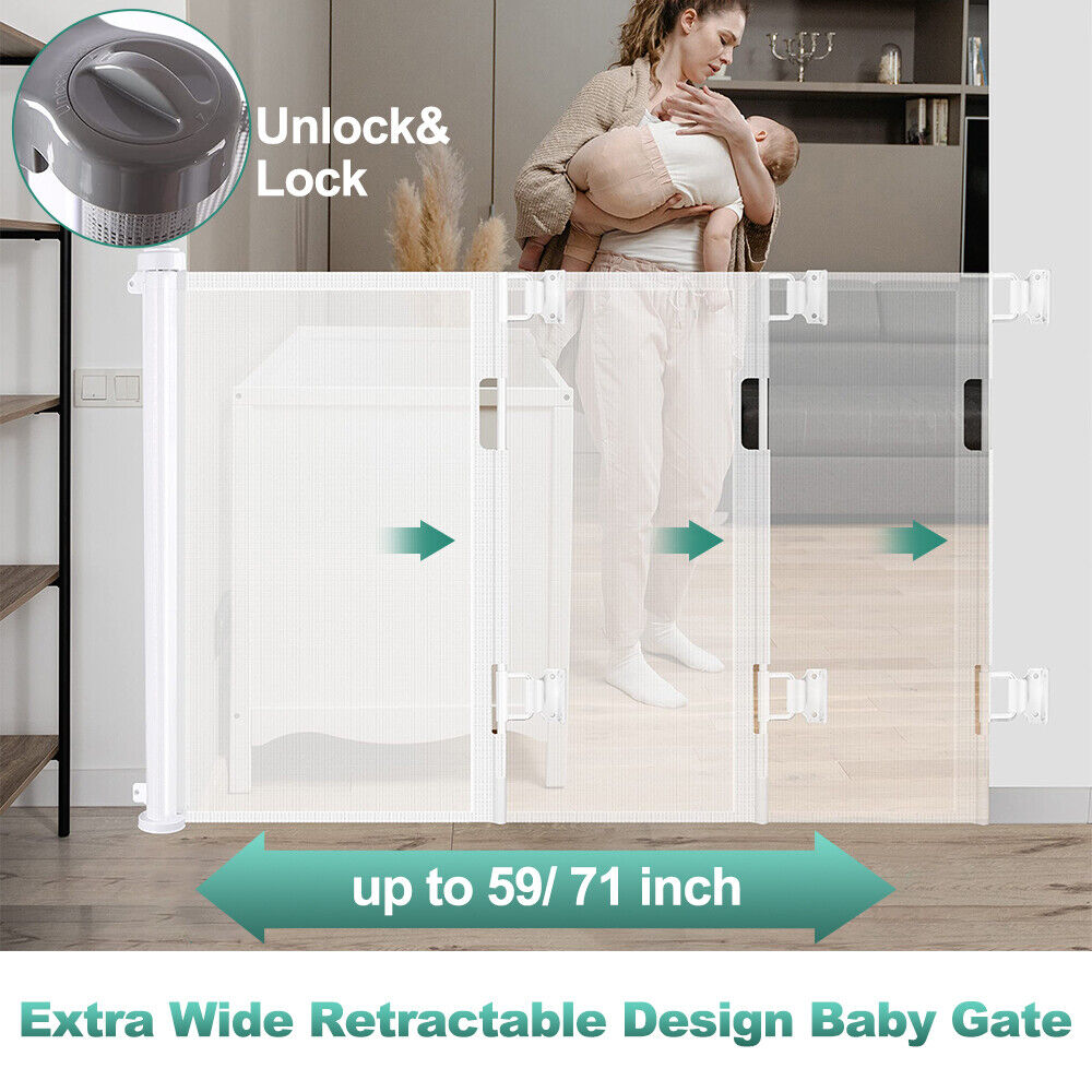 150cm/180cm Retractable Safety Guard Baby Gate Latch Toddler Pet Dog Puppy Wide