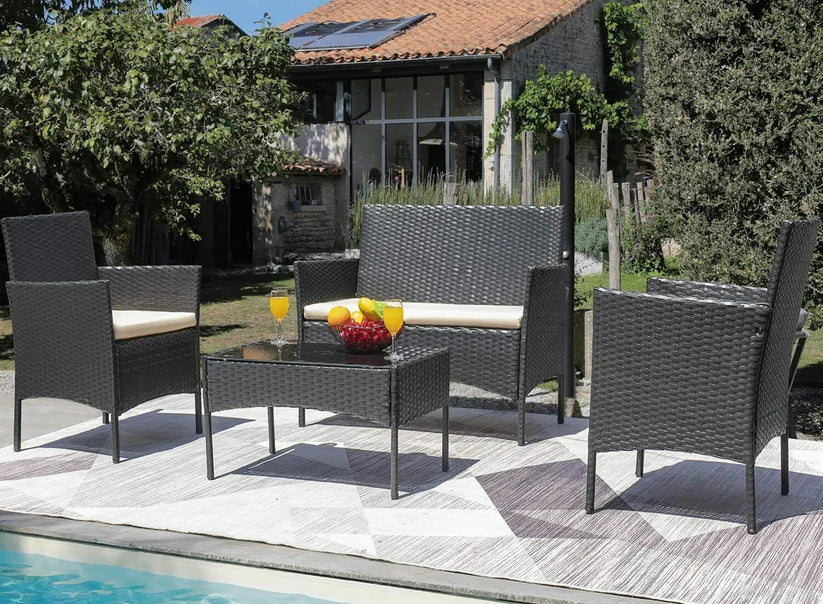 4pcs Black Outdoor Garden Sofa Set