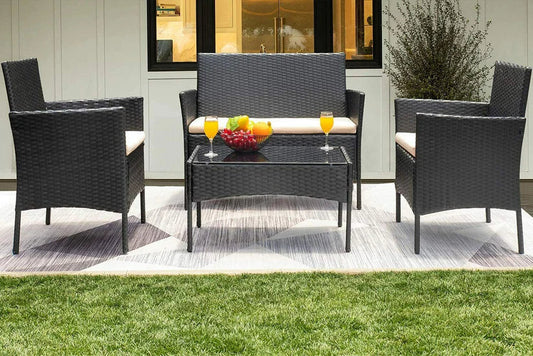 4pcs Black Outdoor Garden Sofa Set