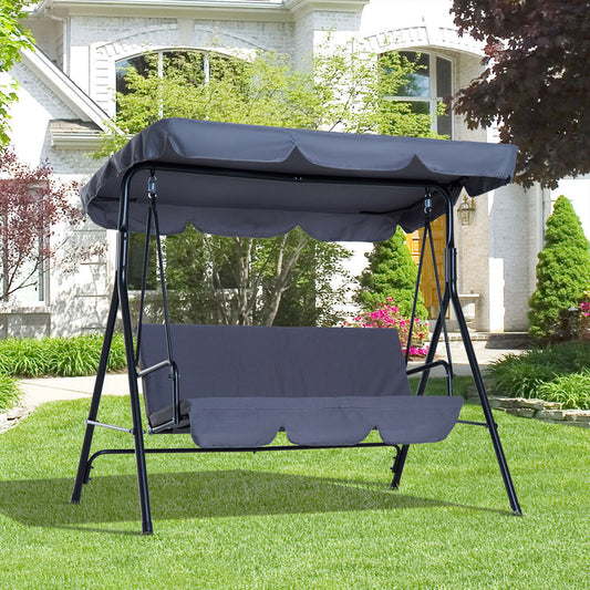 Outsunny Outdoor Metal Hammock Swing Chair 3-Seater Patio Bench Garden Grey