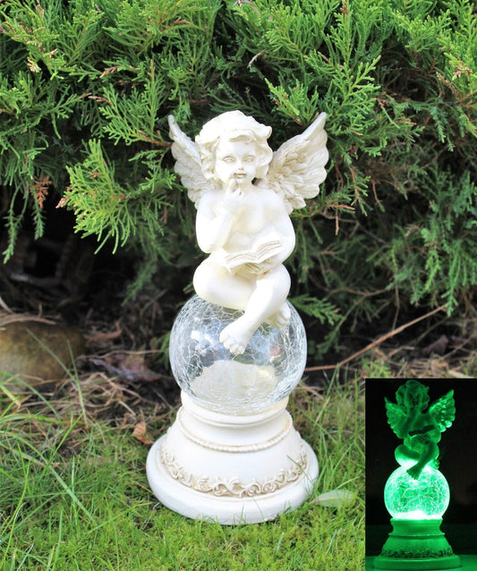 Solar Powered Fairy Angel  Cherub Garden Resin Ornament  Figurine Statue