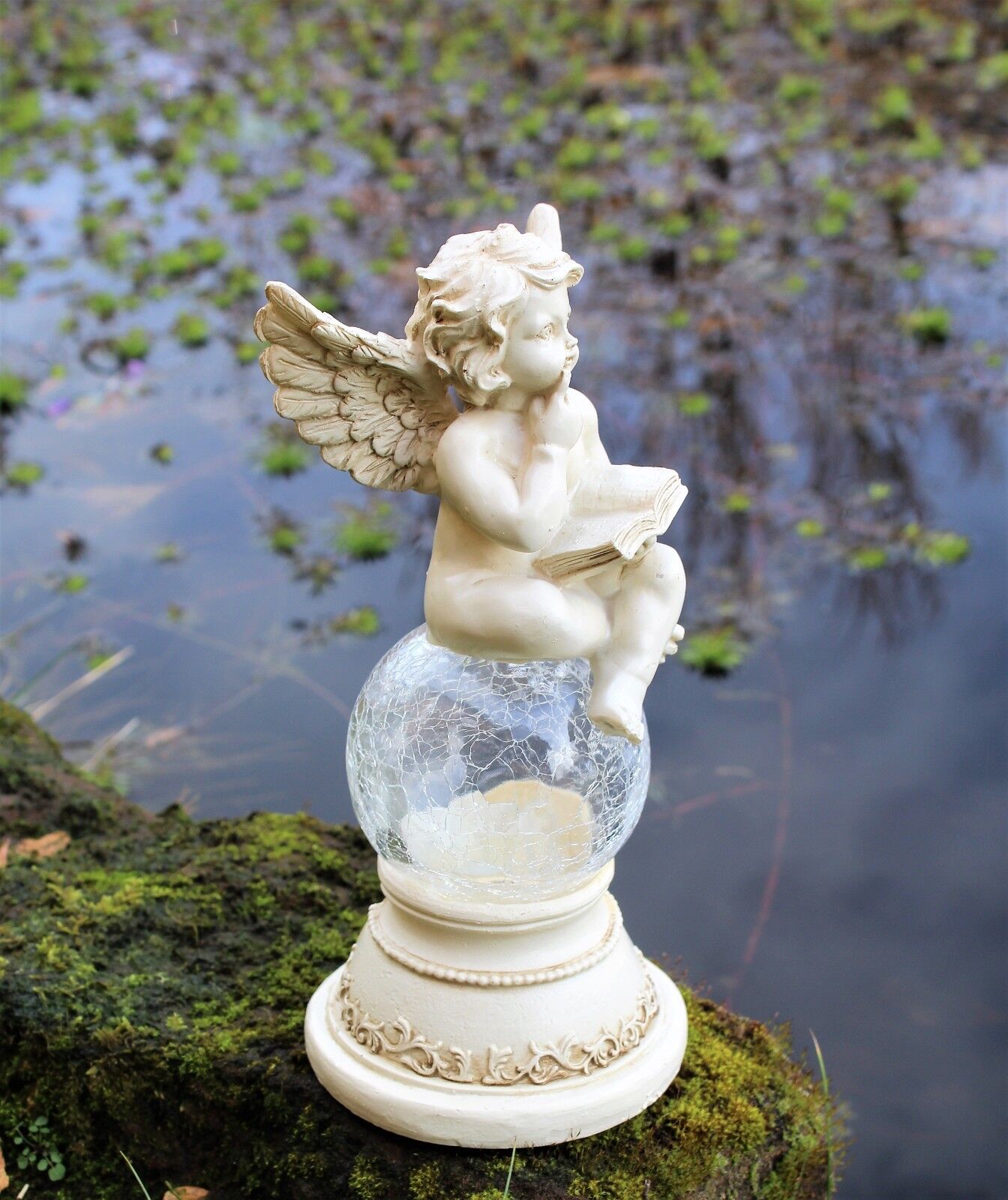 Solar Powered Fairy Angel  Cherub Garden Resin Ornament  Figurine Statue