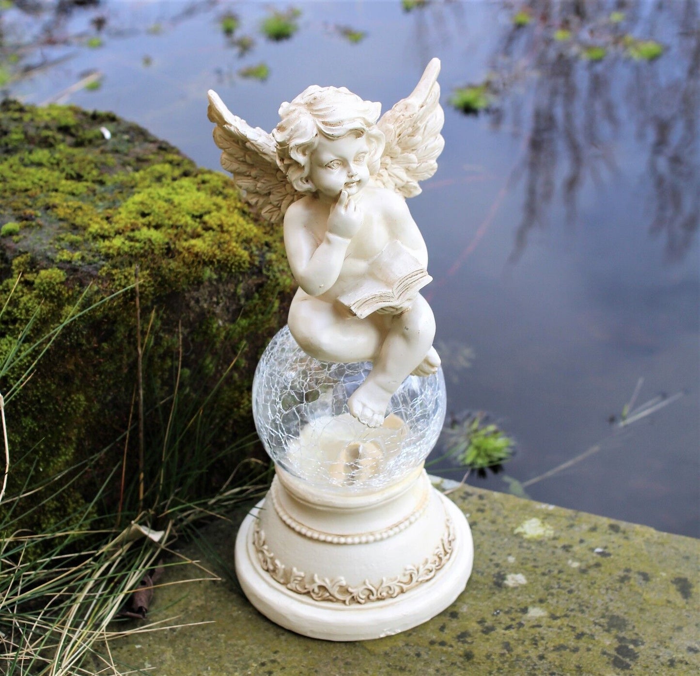 Solar Powered Fairy Angel  Cherub Garden Resin Ornament  Figurine Statue