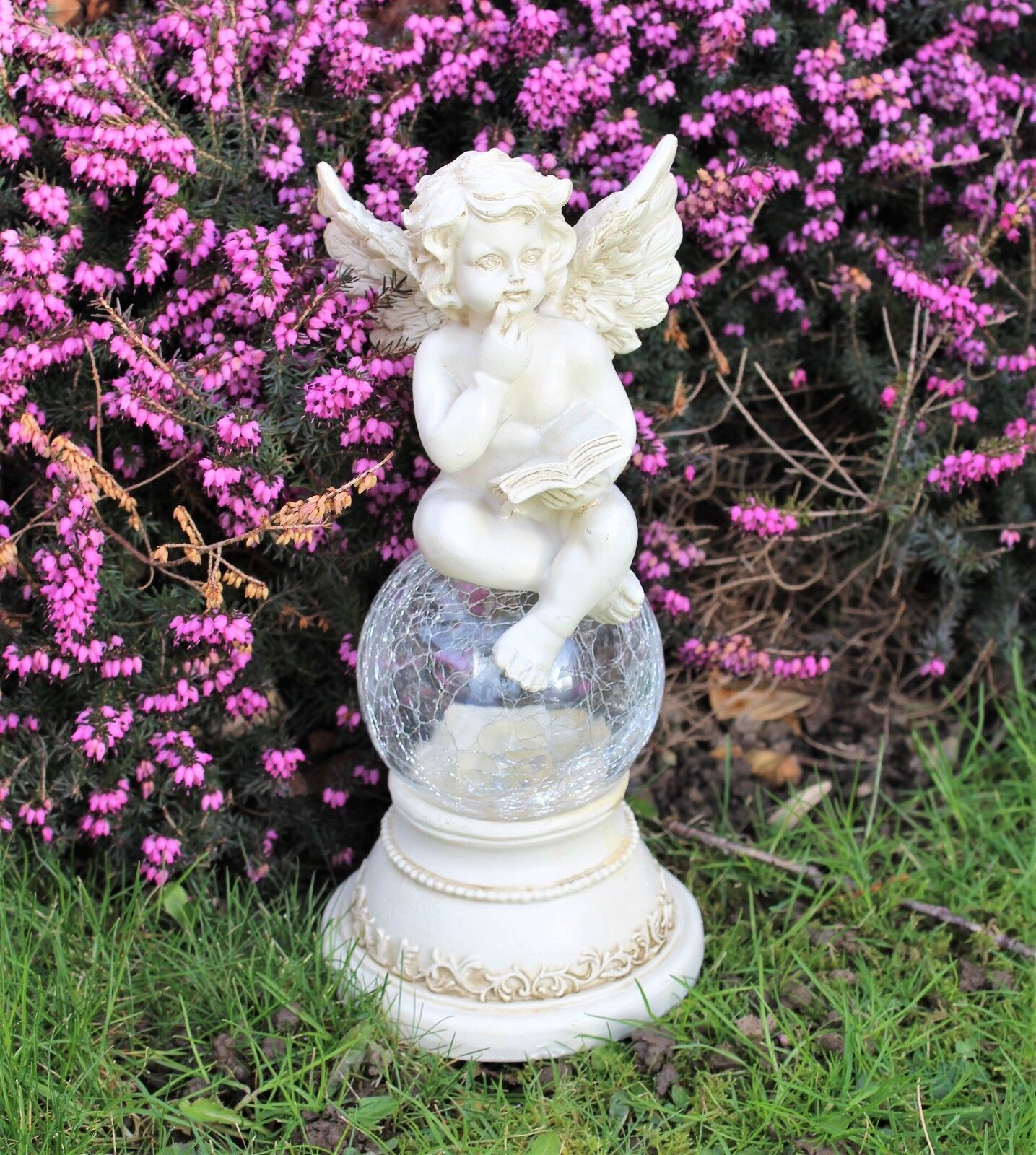 Solar Powered Fairy Angel  Cherub Garden Resin Ornament  Figurine Statue