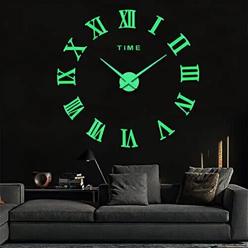 3D Mirror Surface Large Wall Clock Luminous Modern DIY Sticker Office Home Decor