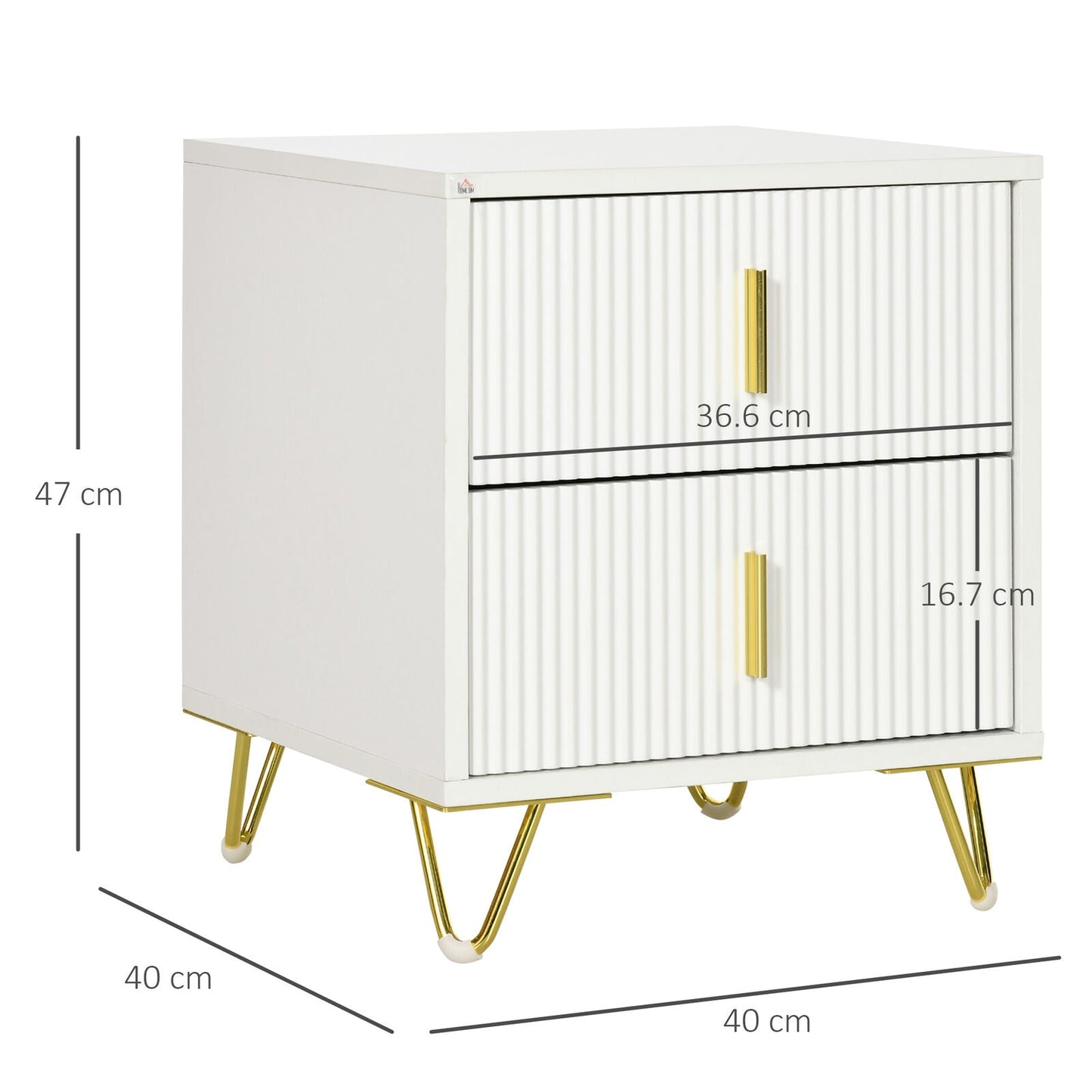 Bedside Table with 2 Drawers, Bedside Cabinet with Metal Frame, for Living Room