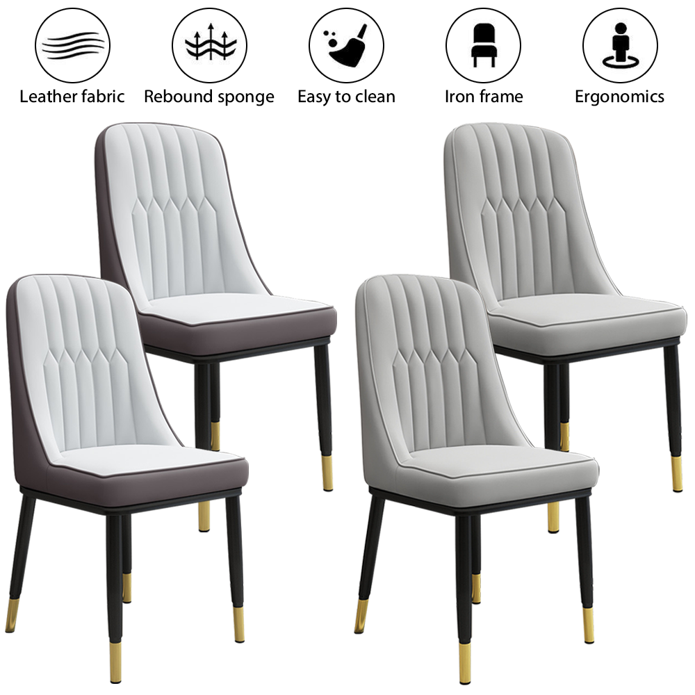 4PCS DINING CHAIRS SET LEATHER PADDED SEAT METAL LEG KITCHEN RESTAURANTS CHAIR