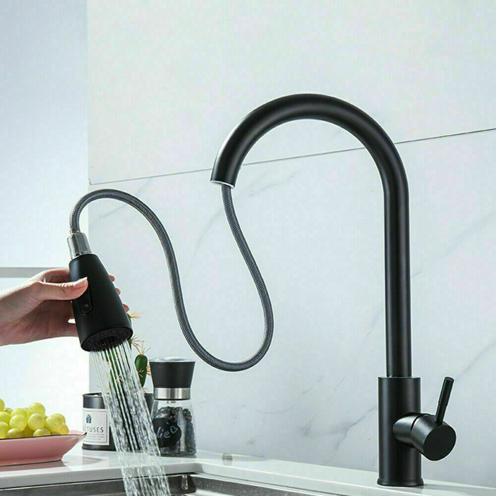 360° Kitchen Sink Mixer Taps Pull Out Single Lever Chrome Brass Spray Mono Tap