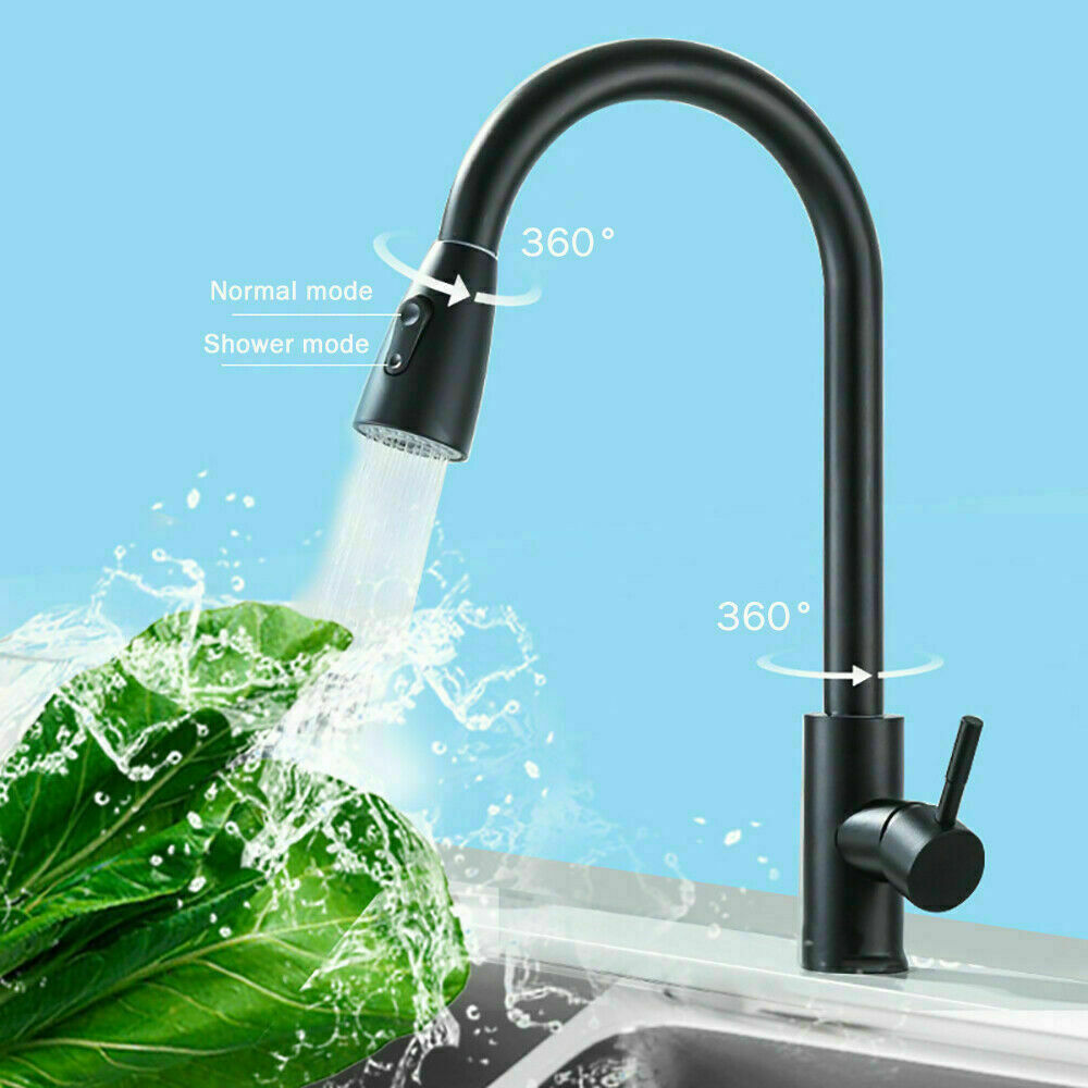 360° Kitchen Sink Mixer Taps Pull Out Single Lever Chrome Brass Spray Mono Tap