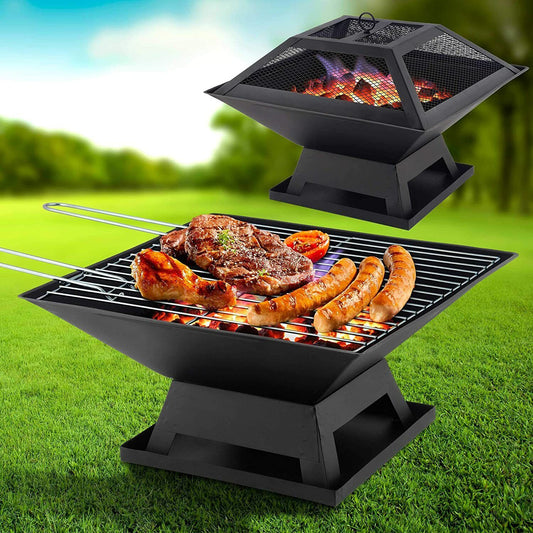 SQUARE FIRE PIT BBQ GRILL OUTDOOR GARDEN