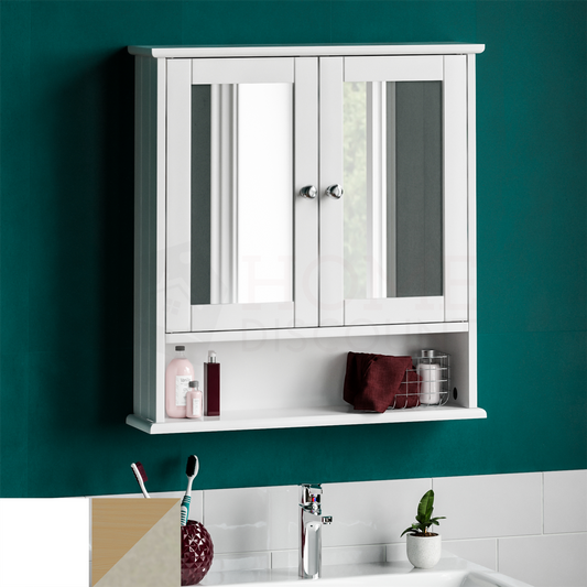 Bathroom Wall Cabinet Storage 2 Door Mirrored Cupboard MDF Shelves Vanity Unit