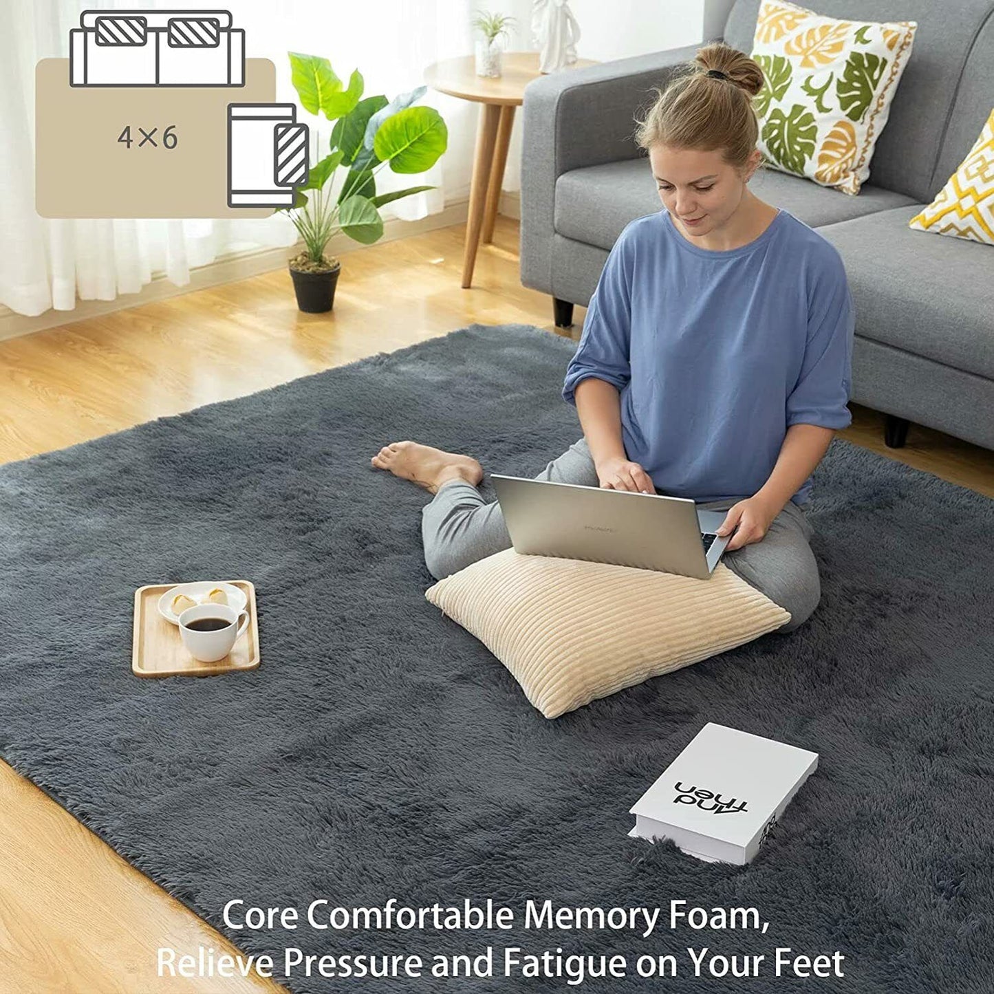 Fluffy Large Rugs Anti-Slip Super Soft Carpet Mat Floor Living Room Bedroom Rug