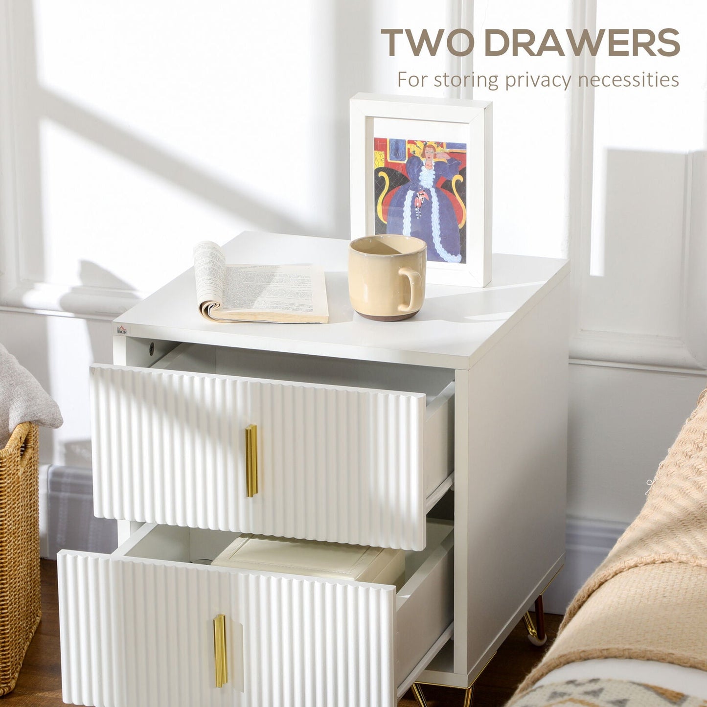 Bedside Table with 2 Drawers, Bedside Cabinet with Metal Frame, for Living Room