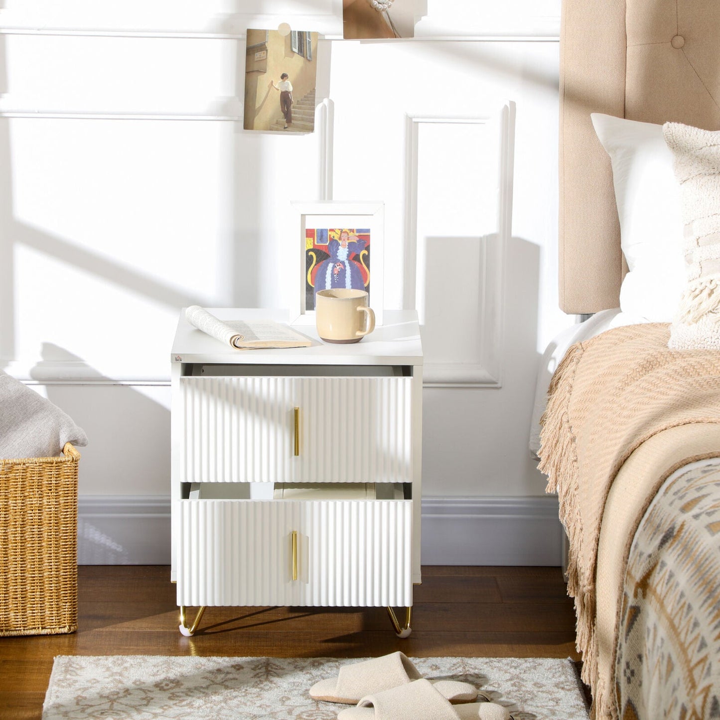 Bedside Table with 2 Drawers, Bedside Cabinet with Metal Frame, for Living Room