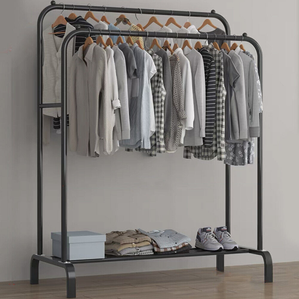 Heavy Duty Double Clothes Rail Hanging Rack Garment Display Stand Shoes Storage