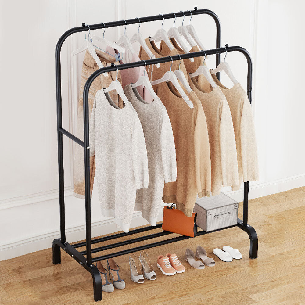 Heavy Duty Double Clothes Rail Hanging Rack Garment Display Stand Shoes Storage