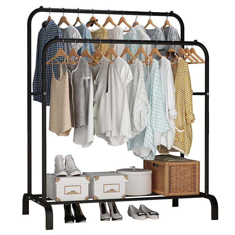 Heavy Duty Double Clothes Rail Hanging Rack Garment Display Stand Shoes Storage