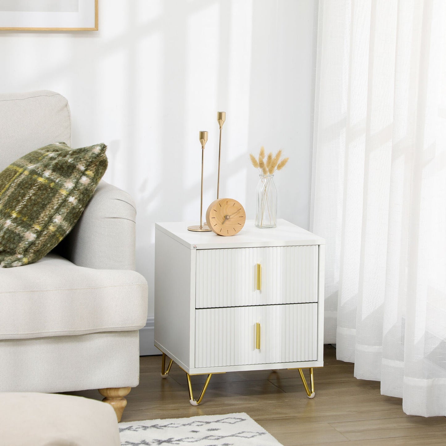 Bedside Table with 2 Drawers, Bedside Cabinet with Metal Frame, for Living Room