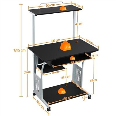 Home Office Computer Desk PC Table with Shelves/Printer Shelf/CPU Stand/2 Tiers