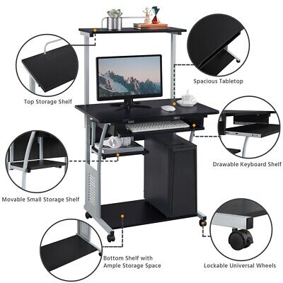 Home Office Computer Desk PC Table with Shelves/Printer Shelf/CPU Stand/2 Tiers