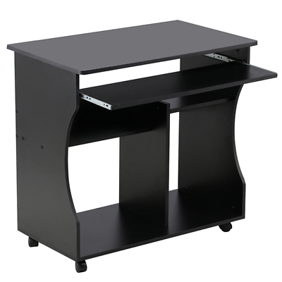 Computer Desk with Wheels & Shelves Black MDF for Office Home PC Laptop Study