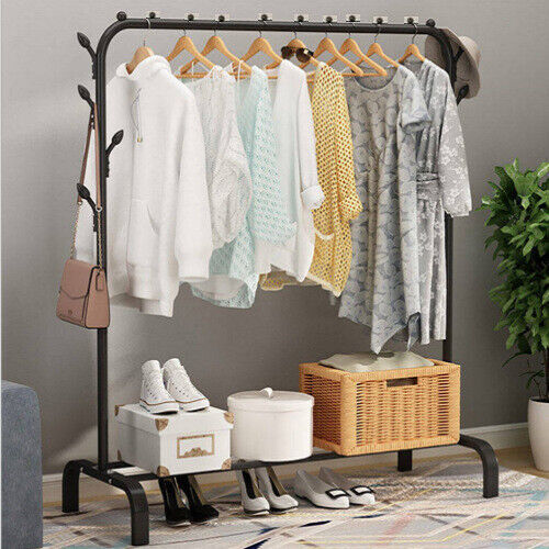 Heavy Duty Clothes Rail Metal Garment Hanging Rack Display Stand Shoes Shelf UK