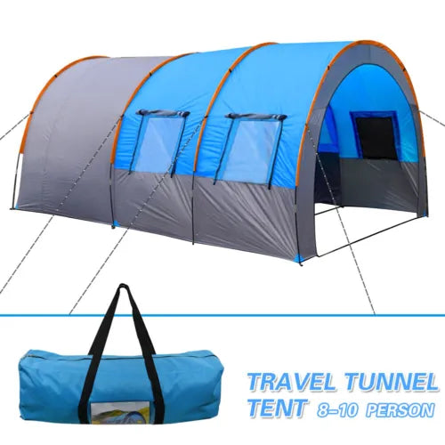 Large Tunnel Tent 8-10 Person Family Tent Outdoor Camping Hiking Party Tent