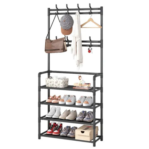 25 Pairs 4 Tier Shoe Rack 8 Hook Coat & Shoe Rack Metal Storage Shelf UK