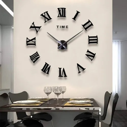 3D Mirror Surface Large Wall Clock Luminous Modern DIY Sticker Office Home Decor