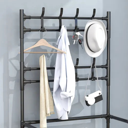 25 Pairs 4 Tier Shoe Rack 8 Hook Coat & Shoe Rack Metal Storage Shelf UK