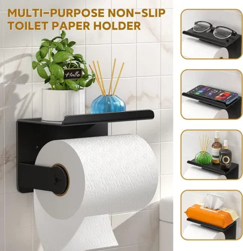 Toilet Paper Roll Holder Wall Mounted With Mobile Phone Storage Bathroom Shelf