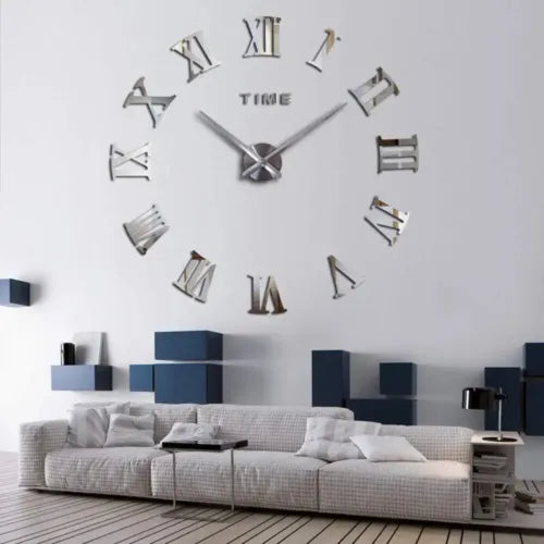 3D Mirror Surface Large Wall Clock Luminous Modern DIY Sticker Office Home Decor