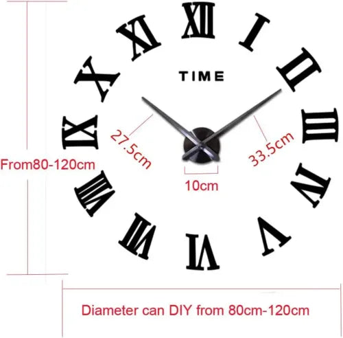 3D Mirror Surface Large Wall Clock Luminous Modern DIY Sticker Office Home Decor