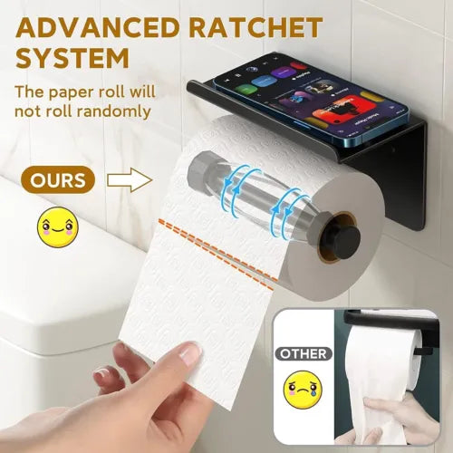 Toilet Paper Roll Holder Wall Mounted With Mobile Phone Storage Bathroom Shelf