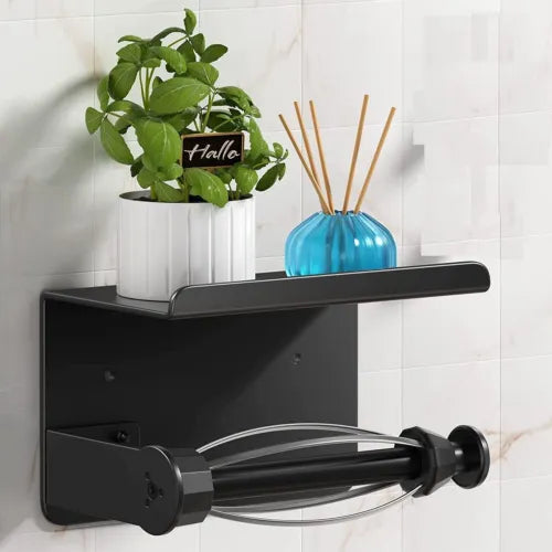 Toilet Paper Roll Holder Wall Mounted With Mobile Phone Storage Bathroom Shelf