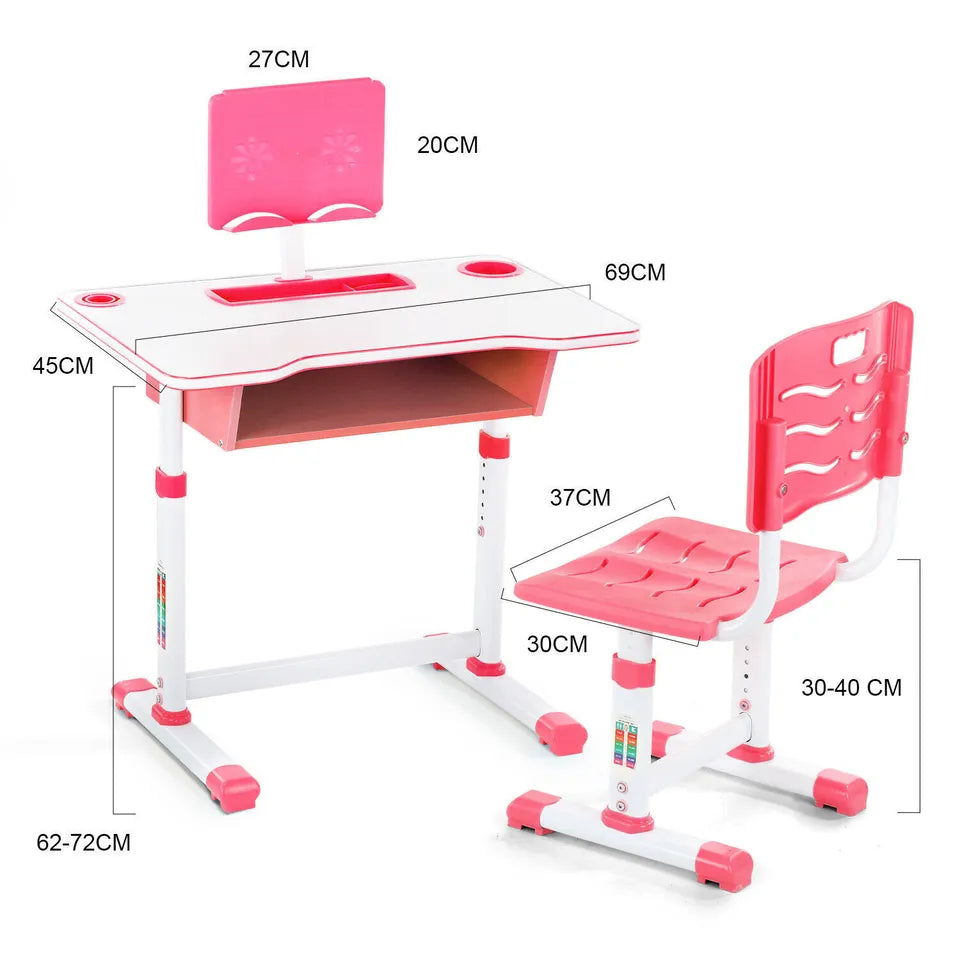 Kids Height Adjustable Children Study Table & Chair Reading Writing Desk Set