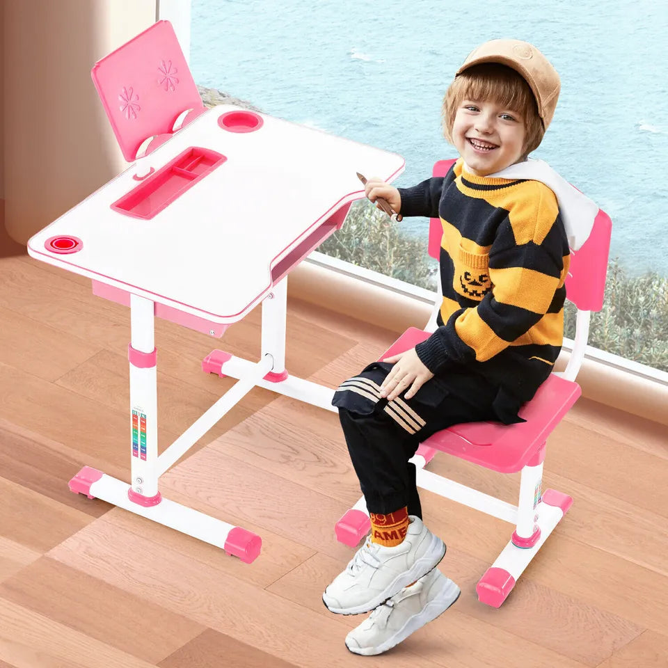 Kids Height Adjustable Children Study Table & Chair Reading Writing Desk Set