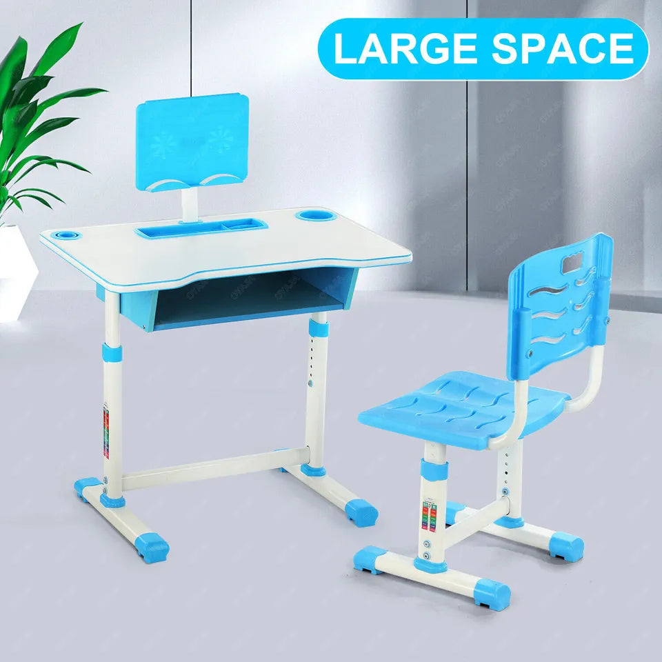 Kids Height Adjustable Children Study Table & Chair Reading Writing Desk Set