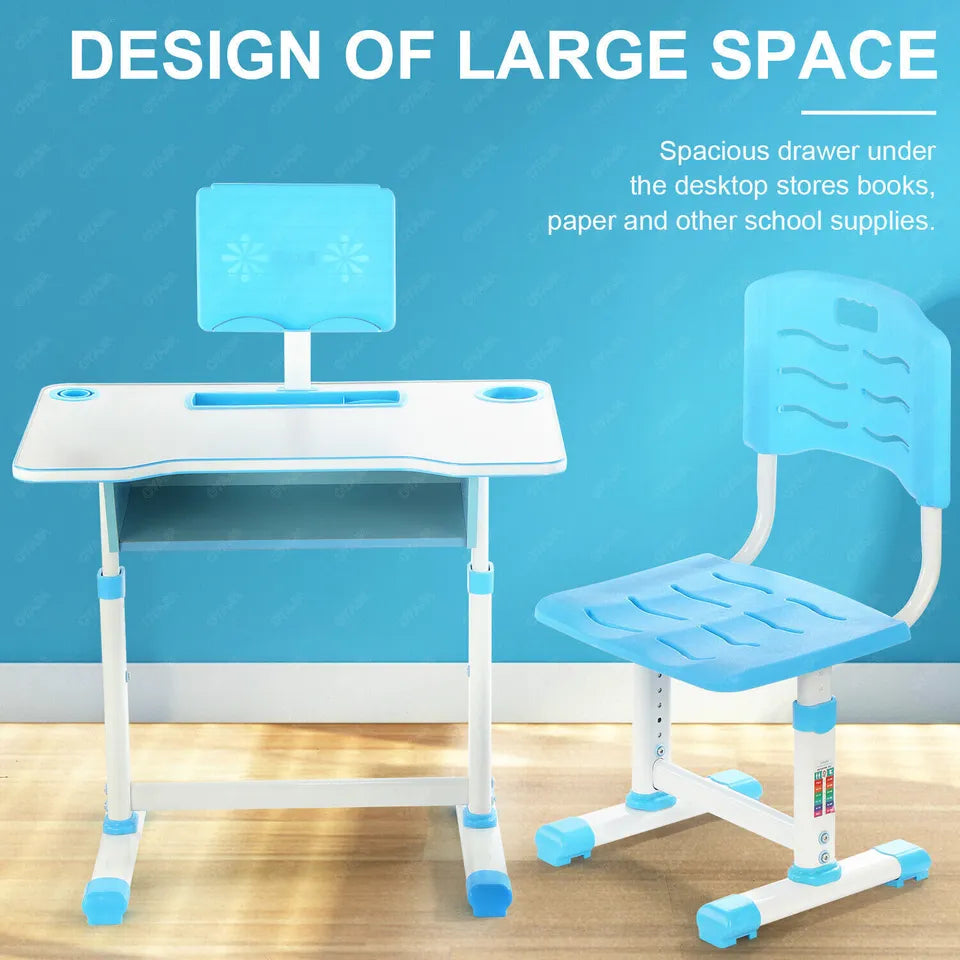 Kids Height Adjustable Children Study Table & Chair Reading Writing Desk Set