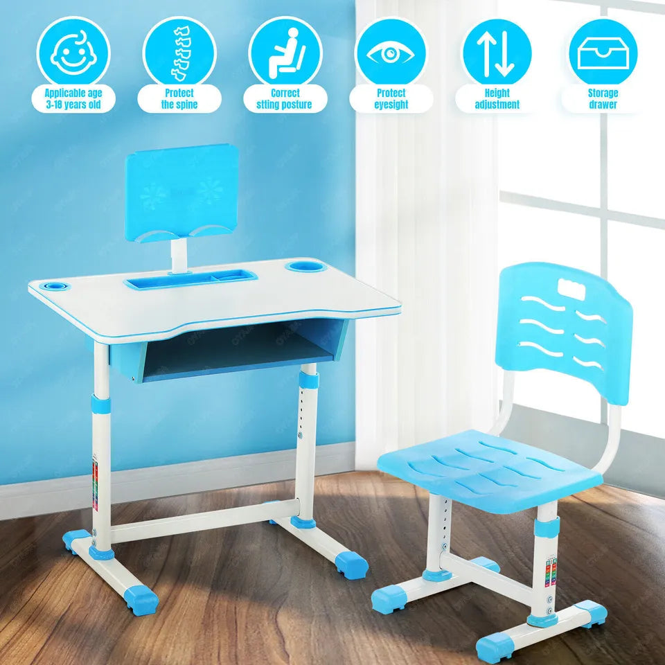 Kids Height Adjustable Children Study Table & Chair Reading Writing Desk Set