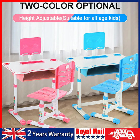 Kids Height Adjustable Children Study Table & Chair Reading Writing Desk Set