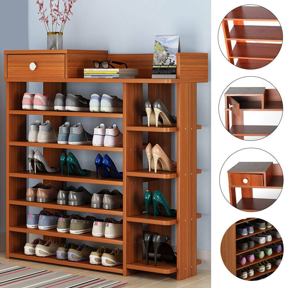 7 Tier Shoe Storage Cabinet Wooden Boots Stand Racks Organizers Unit