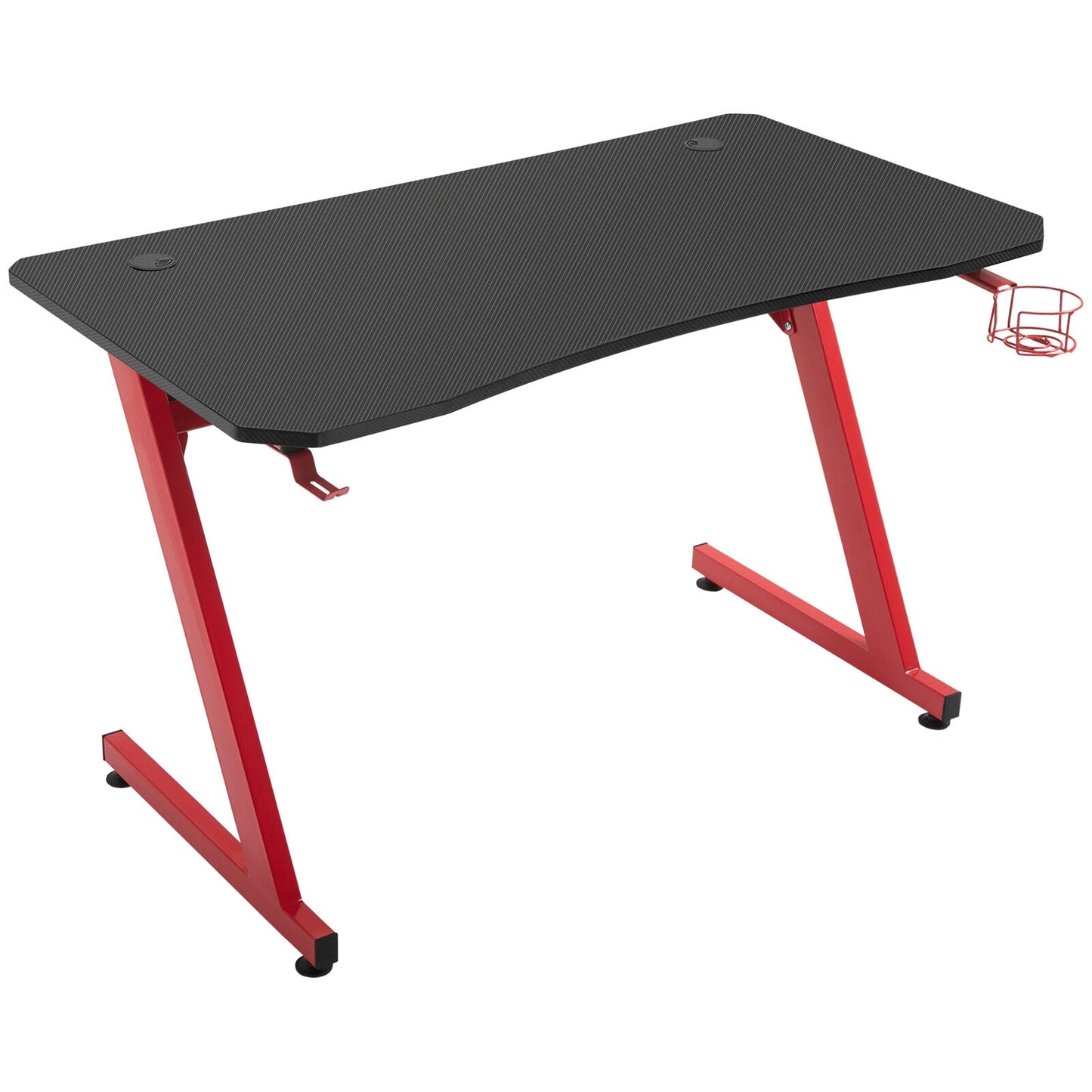 Gaming Desk Steel Frame w/ Cup Holder Headphone Hook Adjustable Feet Red